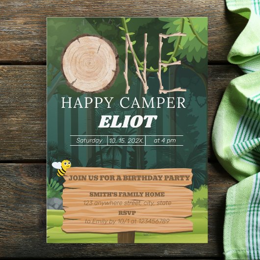 Invitation Un joyeux Camper Boy pour le 1er anniversaire