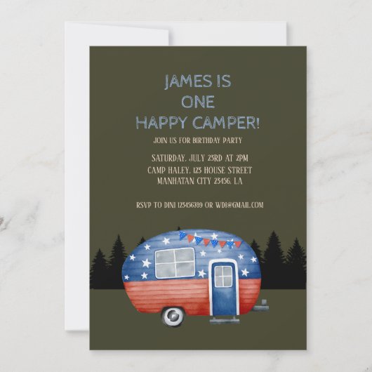 Invitation Un Joyeux Camper Enfants d'Anniversaire (Devant)