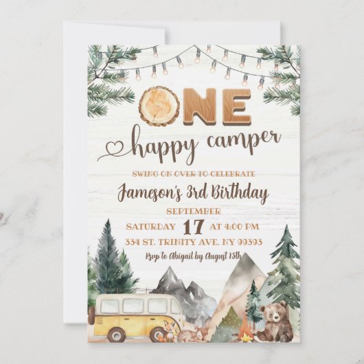 Invitation Un joyeux Camper Enfant's Forest Anniversaire (Devant)