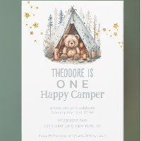 Un Joyeux Camper mignon Ours Bois Anniversaire Inv