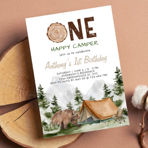 Invitation Un Joyeux Camper Mountain Forest Bear 1er annivers