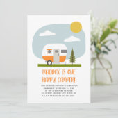 Invitation Un Joyeux Camper Orange Trailer Anniversaire (Debout devant)