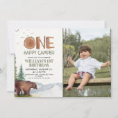 Invitation Un Joyeux Camper Photo Bear Boys 1er anniversaire (Devant)