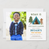Invitation Un Joyeux Camper Photo Boys Premier anniversaire (Devant)
