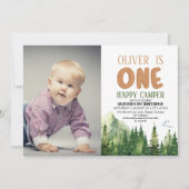 Invitation Un Joyeux Camper Photo Forêt Anniversaire (Devant)