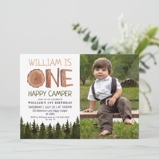 Invitation Un joyeux Camper Photo Rustic Boys 1er anniversair (Debout devant)