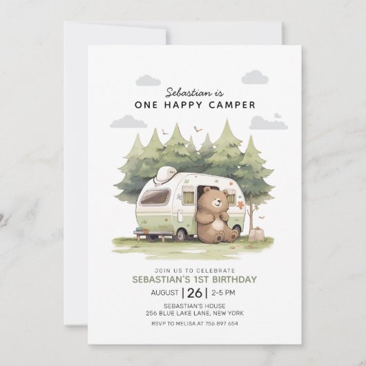 Invitation Un Joyeux Camper Premier anniversaire (Devant)
