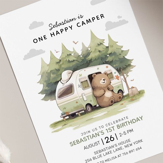 Invitation Un Joyeux Camper Premier anniversaire