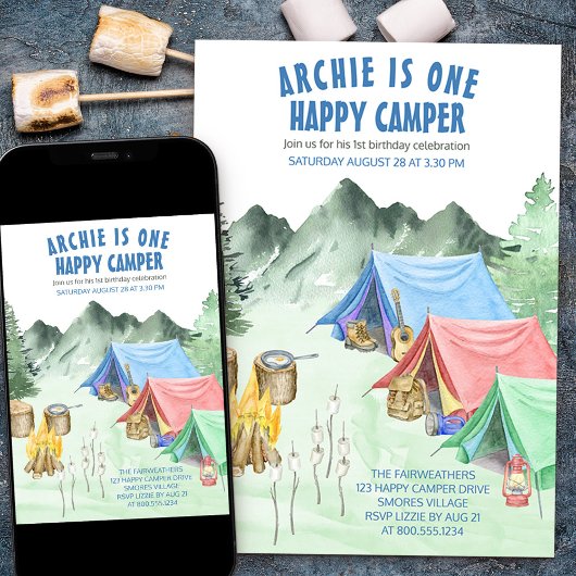Invitation Un Joyeux Camper Premier Anniversaire Camping