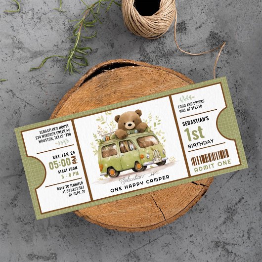 Invitation Un joyeux Camper Premier billet d'anniversaire