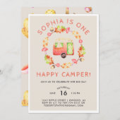 Invitation Un Joyeux Camper Première fête d'anniversaire (Devant / Derrière)