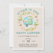 Invitation Un Joyeux Camper Première fête d'anniversaire (Devant)