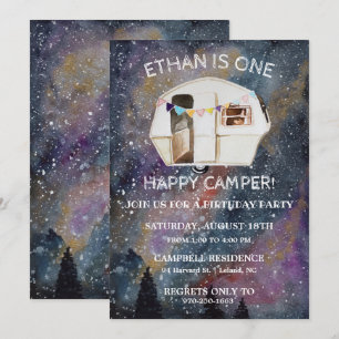 Invitation Un Joyeux Camper Première fête d'anniversaire