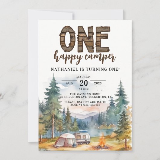 Invitation Un Joyeux Camper Rustique 1er anniversaire (Devant)
