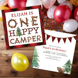 Invitation Un Joyeux Camper Rustique 1er anniversaire fêté In