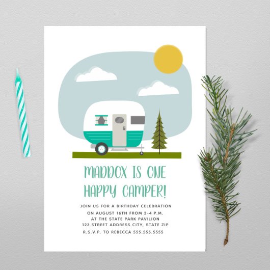 Invitation Un Joyeux Camper Turquoise Trailer Anniversaire