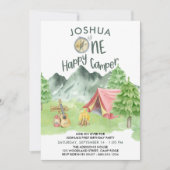Invitation Un Joyeux Camper Watercolor Garçons 1er anniversai (Devant)