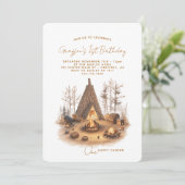 Invitation Un joyeux Camper Woodland 1er anniversaire (Debout devant)