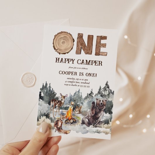 Invitation Un joyeux Camper Woodland 1er anniversaire