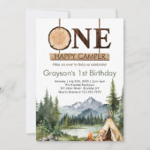 Invitation Un Joyeux Camper Woodland 1er Camping Anniversaire (Devant)