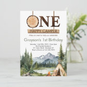 Invitation Un Joyeux Camper Woodland 1er Camping Anniversaire (Debout devant)