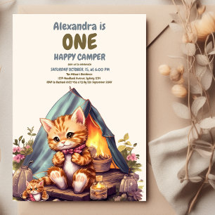 Invitation Un joyeux Camper Woodland Chat 1er anniversaire