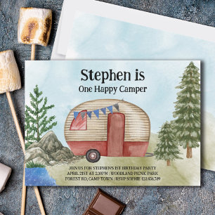 Invitation Un joyeux campeur 1er anniversaire camping vintage