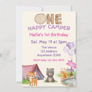 Invitation Un joyeux campeur Anniversaire d'animal aquarelle
