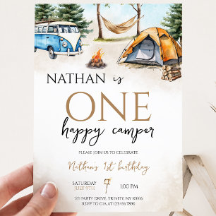 Invitation Un joyeux campeur Anniversaire premier Bois