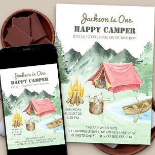 Invitation Un joyeux campeur pour son 1er anniversaire Campin