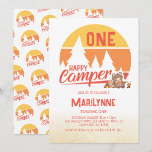 Invitation Un joyeux campeur rétro 1er anniversaire