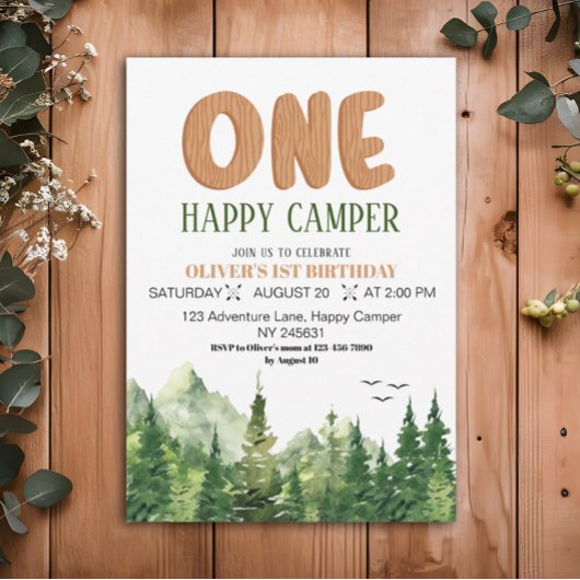 Invitation Un joyeux campeur Rustique Vert Forêt 1er Annivers