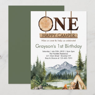 Invitation Un joyeux campeur Woodland 1er anniversaire de cam