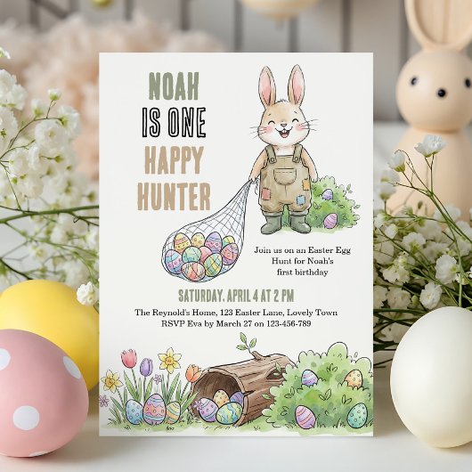 Invitation Un joyeux chasseur thème de Pâques pour un premier