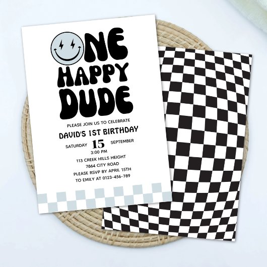 Invitation Un joyeux Dude Blue Happy Face Premier anniversair