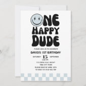 Invitation Un joyeux Dude Blue Happy Face Premier anniversair (Devant)