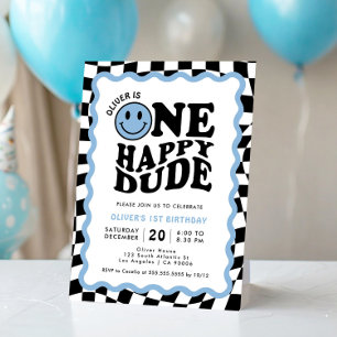 Invitation Un joyeux Dude Blue Smile Face garçon 1er annivers