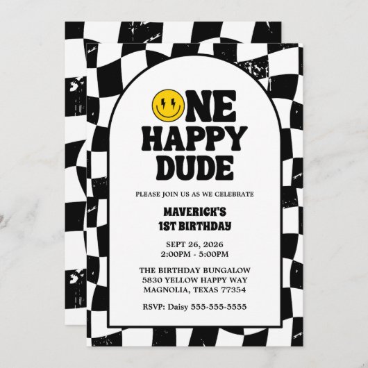 Invitation Un joyeux Dude Boy's Retro 1er anniversaire (Devant / Derrière)