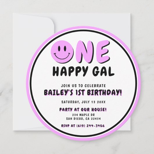 Invitation Un joyeux Gal 1er Anniversaire Smiley Face (Devant)