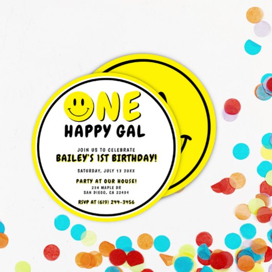 Invitation Un joyeux Gal 1er Anniversaire Smiley Face