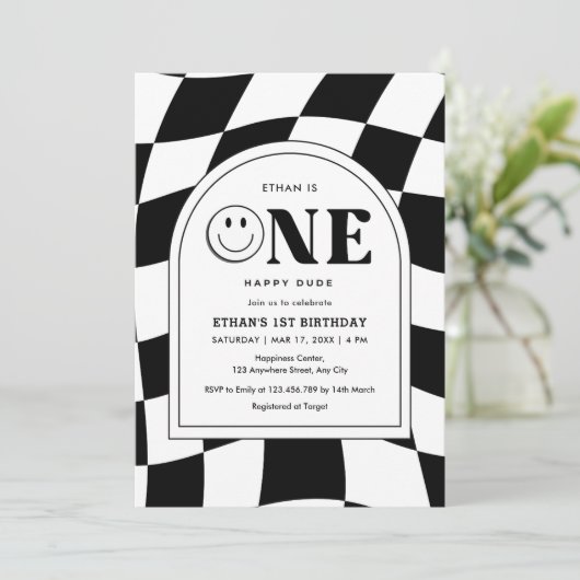 Invitation Un joyeux mec à visage joyeux garçon 1er anniversa (Debout devant)