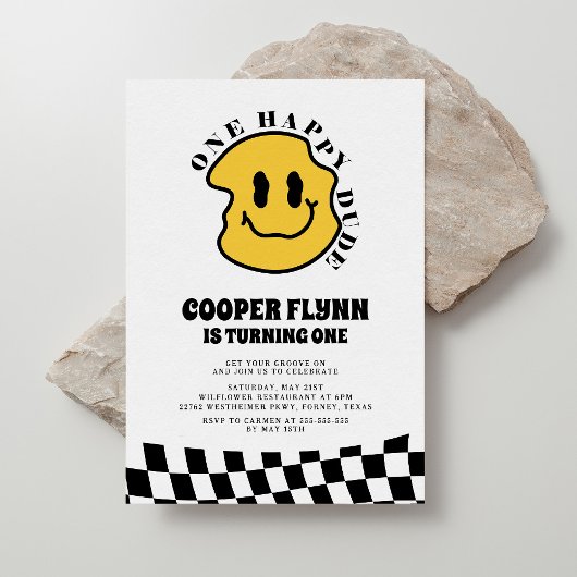 Invitation Un joyeux mec à visage joyeux garçon 1er anniversa