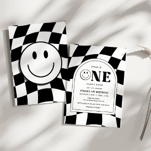 Invitation Un joyeux mec à visage joyeux garçon 1er anniversa