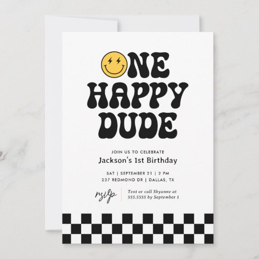 Invitation Un joyeux Mec Checker Joyeux Visage 1er Anniversai (Devant)