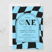 Invitation Un joyeux mec Happy Face Blue garçon 1er anniversa (Devant)