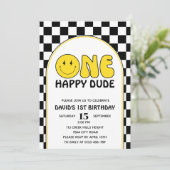 Invitation Un joyeux mec Happy Face Boy Anniversaire Rétro (Debout devant)