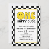 Invitation Un joyeux mec Happy Face Boy Anniversaire Rétro (Devant)