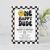 Invitation Un Joyeux Mec Happy Face Boy Premier anniversaire (Debout devant)