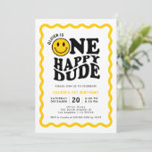 Invitation Un joyeux mec Jaune joyeux visage garçon 1er anniv (Debout devant)