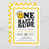 Invitation Un joyeux mec Jaune joyeux visage garçon 1er anniv (Devant / Derrière)